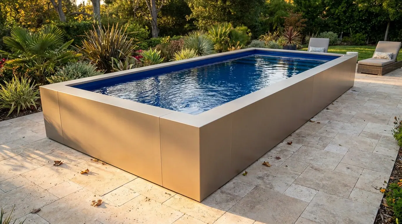 8x20 Champagne Mist with Deep Sea Blue Architectural Pool