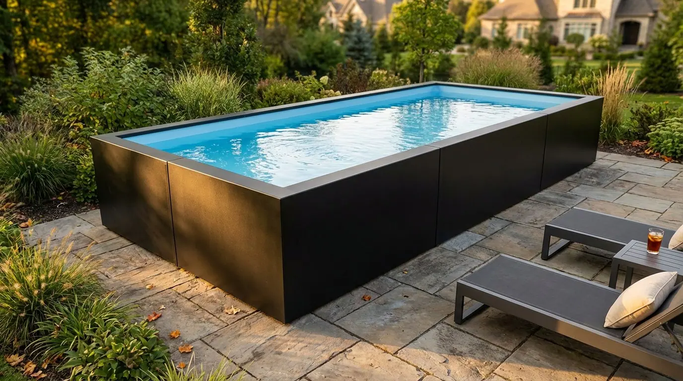 8x20 Midnight Black with Sky Blue Steel Pool