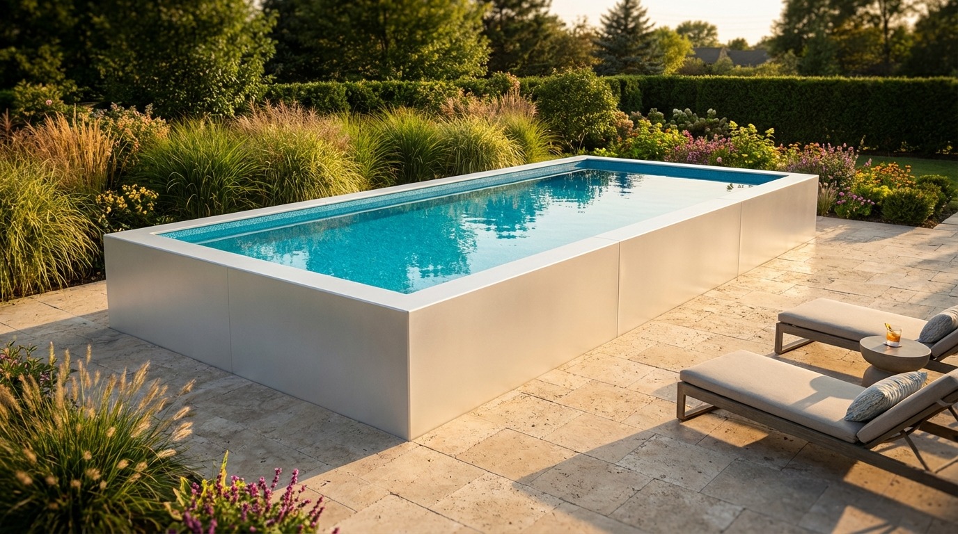 8 x 20 Alpine White Blue Topaz Architectural Pool