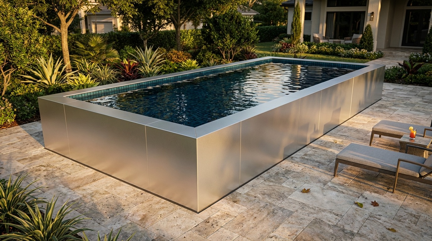 8 x 20 Platinum Silver Black Sapphire Architectural Pool