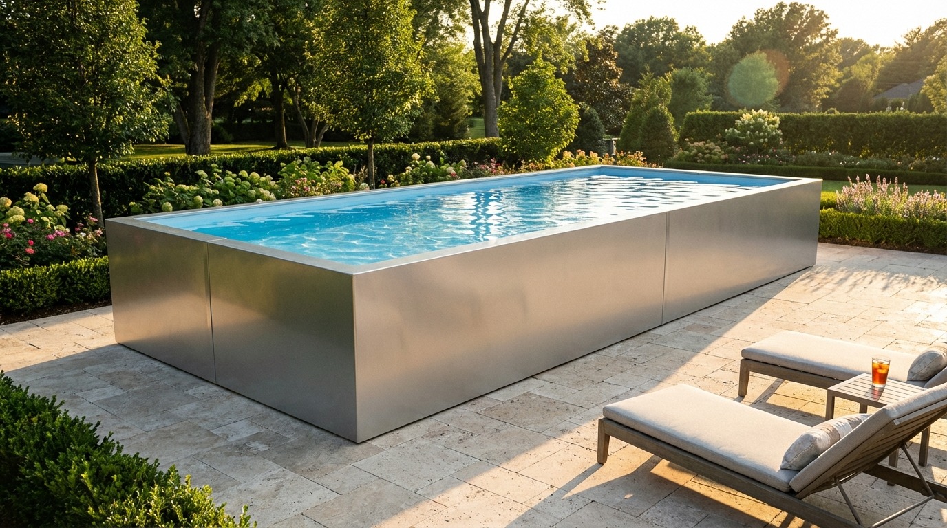 8 x 20 Platinum Silver Aqua Blue Architectural Pool