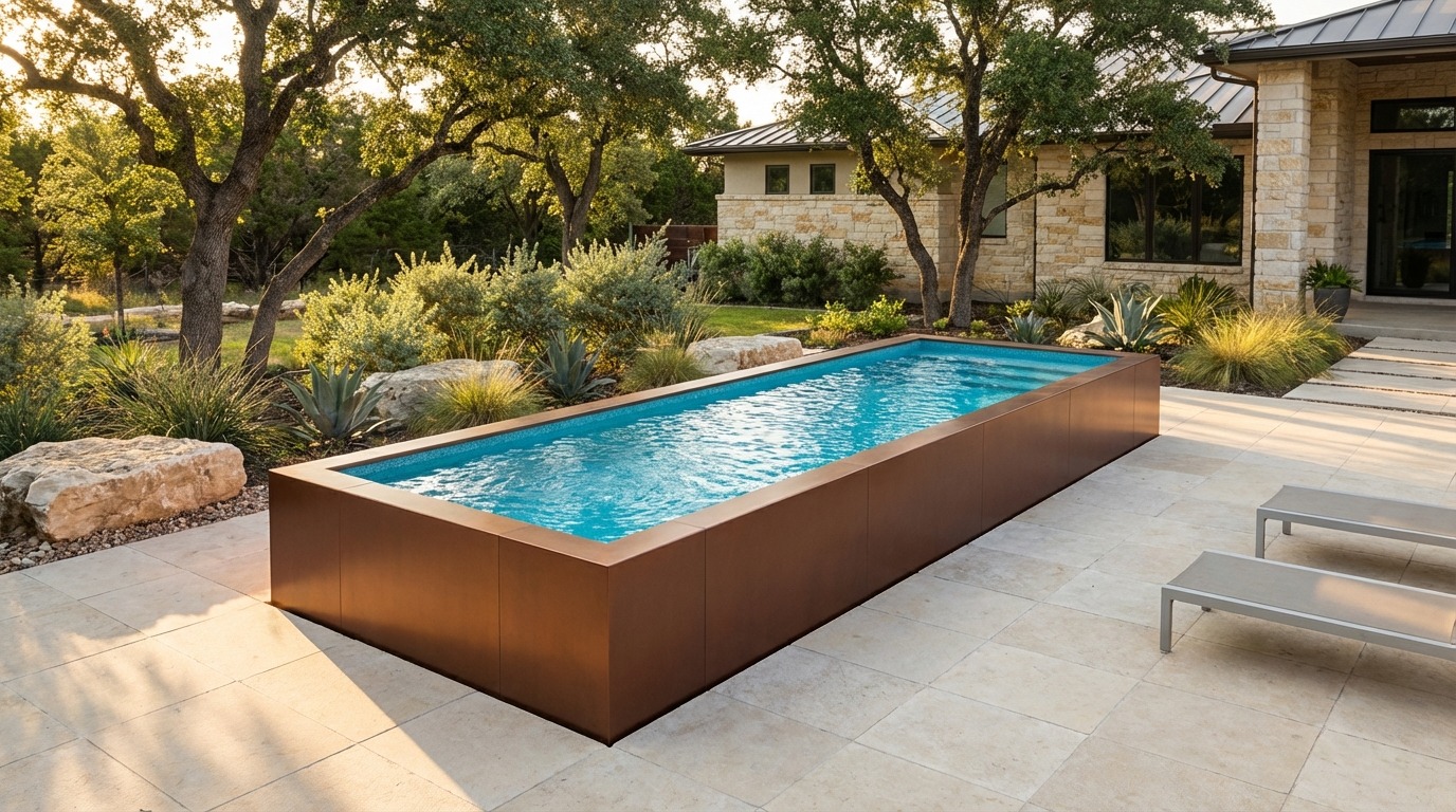 8 x 24 Espresso Copper Blue Topaz Architectural Pool