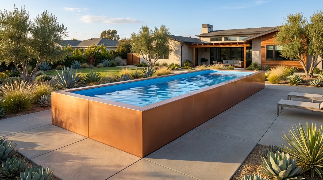 8 x 24 Espresso Copper Aqua Blue Architectural Pool