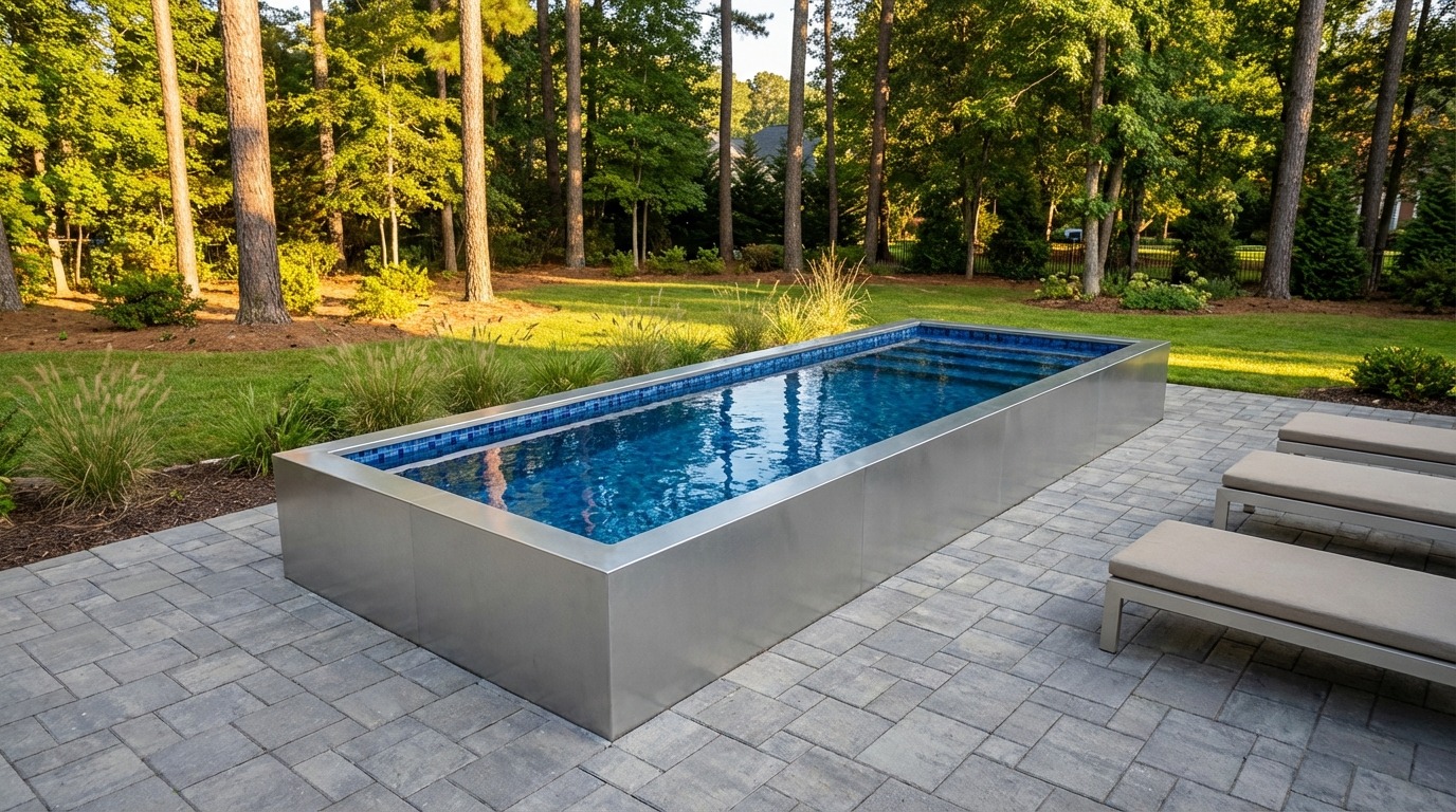 8 x 24 Platinum Silver Mystic Blue Architectural Pool