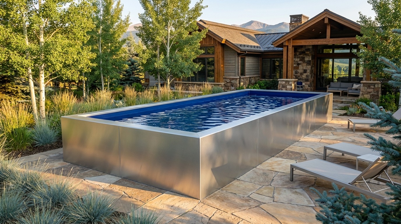 8 x 24 Platinum Silver Deep Sea Blue Architectural Pool