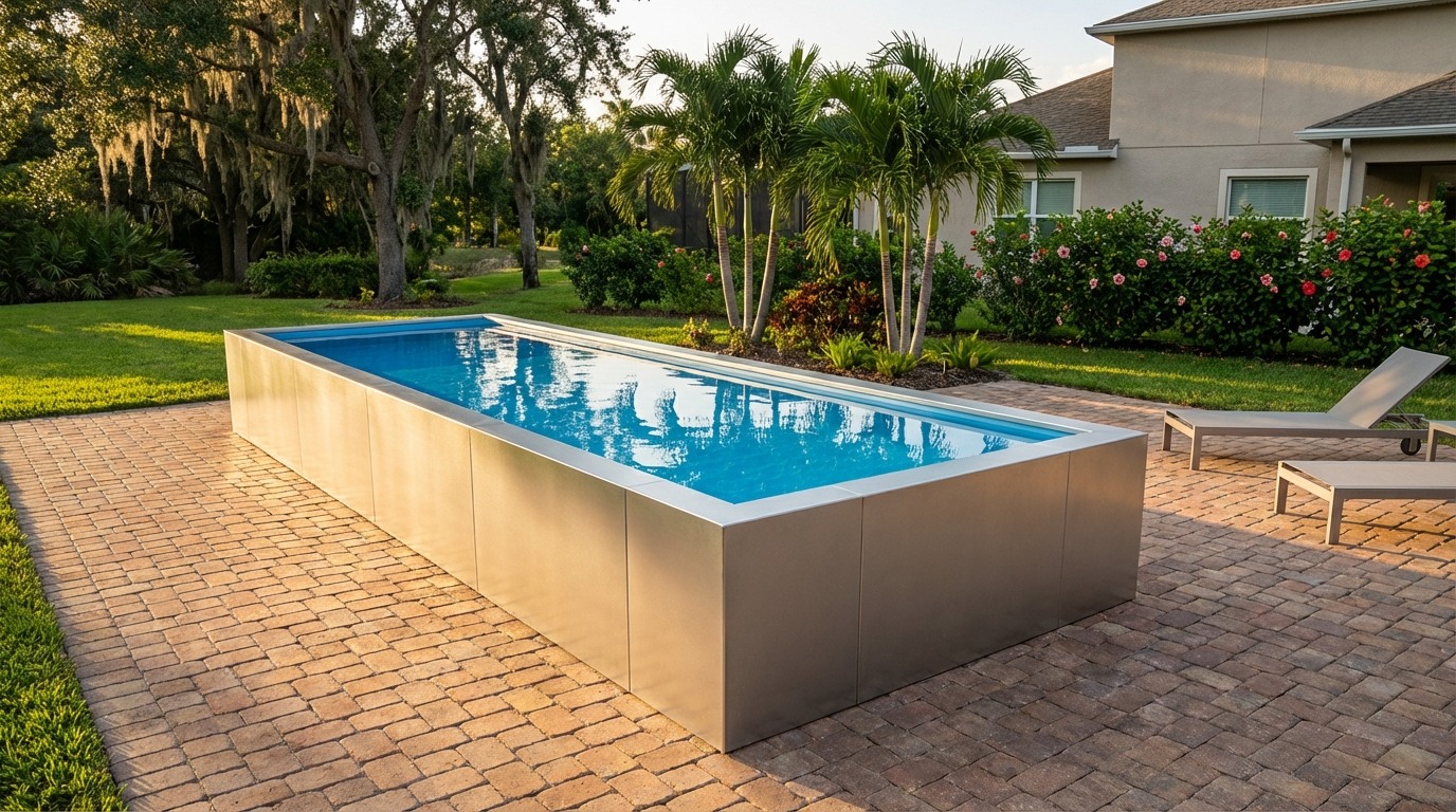 8 x 24 Platinum Silver Aqua Blue Architectural Pool