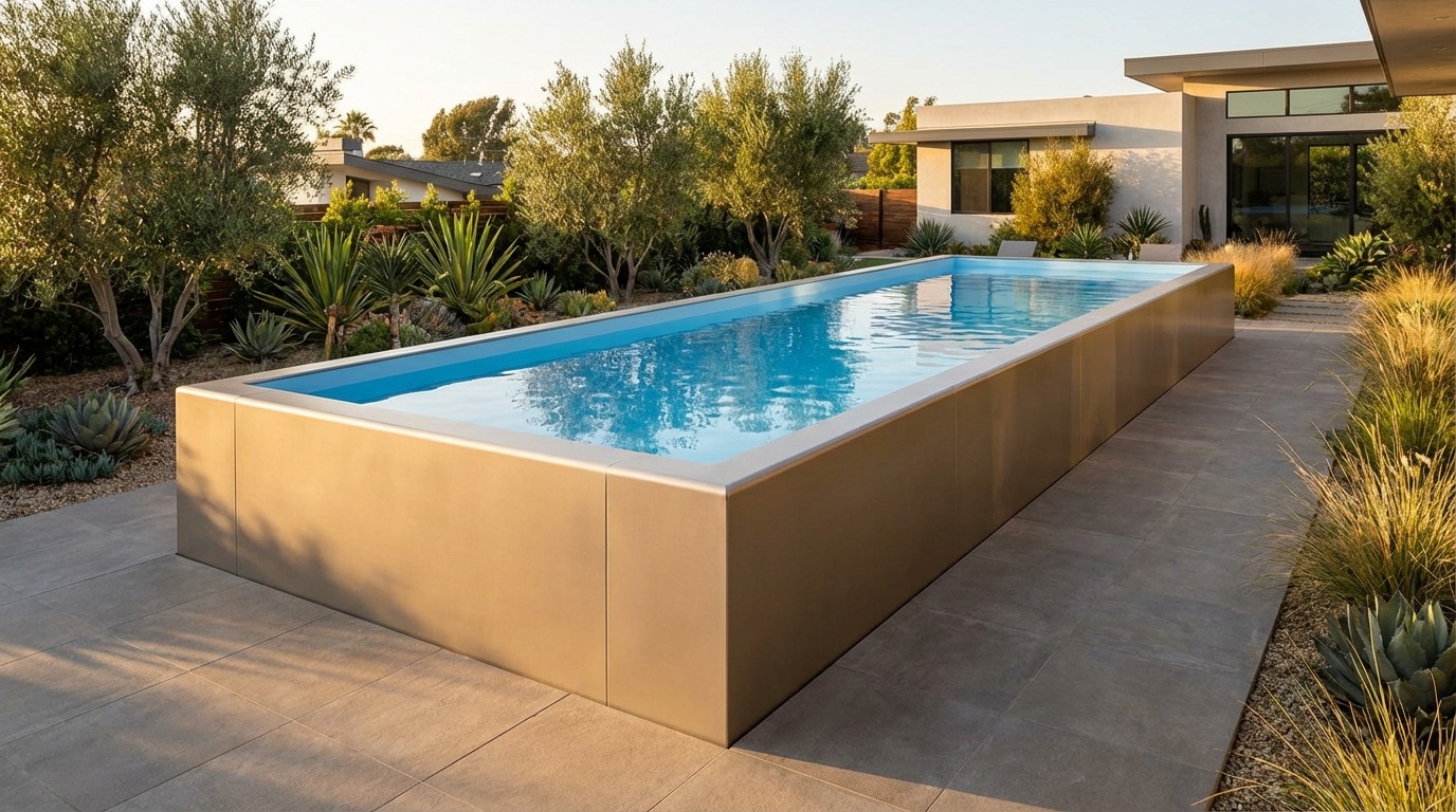 8 x 28 Champagne Mist Aqua Blue Architectural Pool