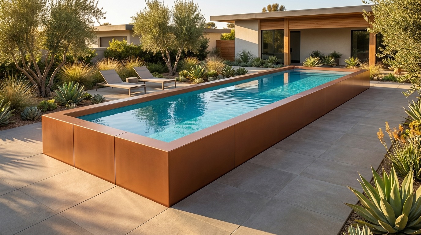 8 x 28 Espresso Copper Blue Topaz Architectural Pool