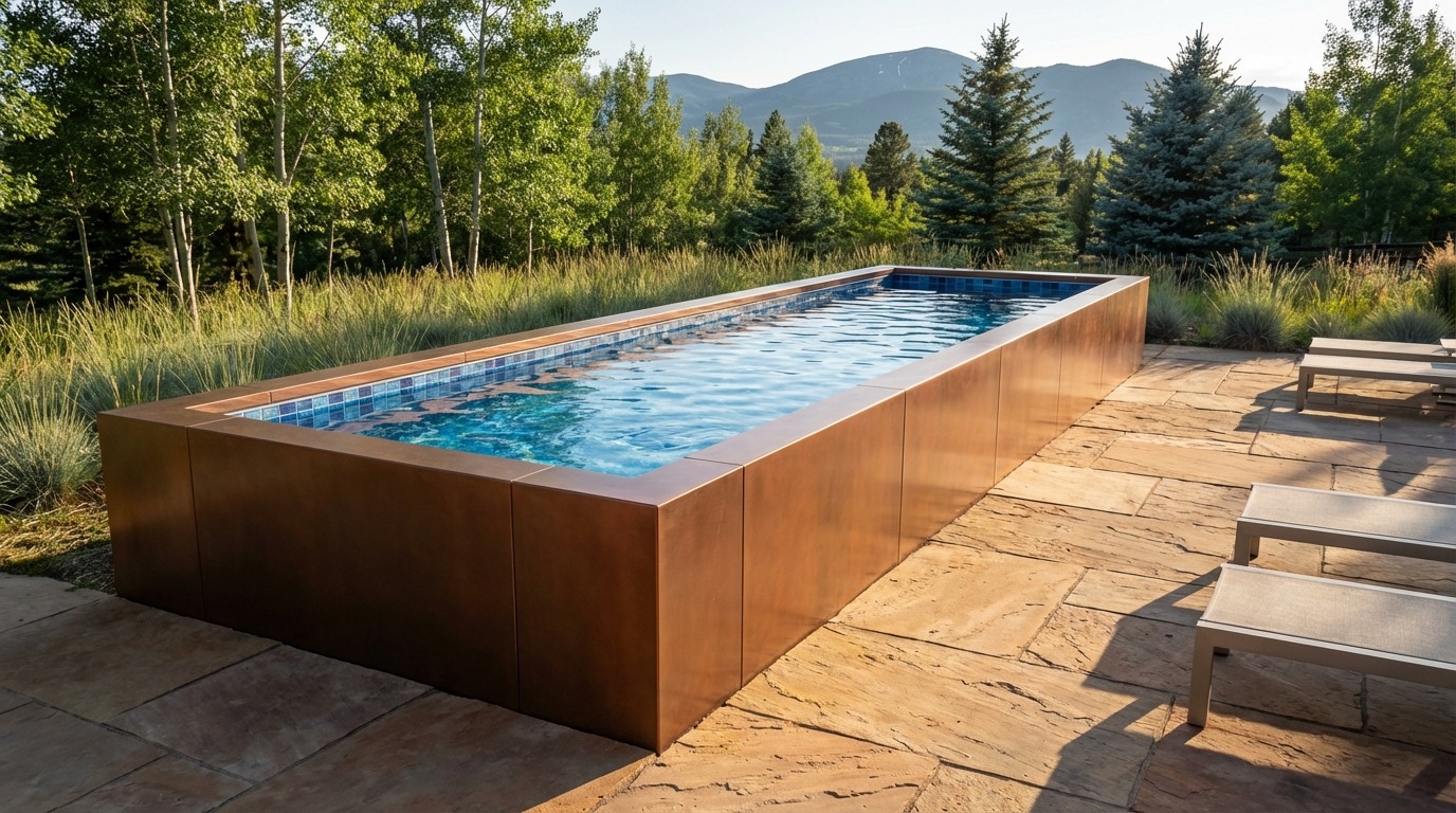 8 x 28 Espresso Copper Mystic Blue Architectural Pool