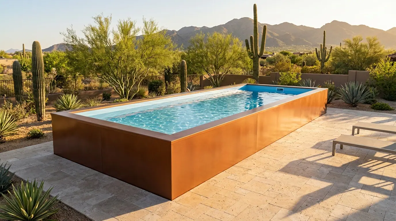 8 x 28 Espresso Copper Aqua Blue Architectural Pool