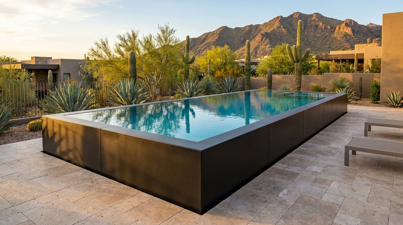 8 x 28 Midnight Black Blue Topaz Architectural Pool