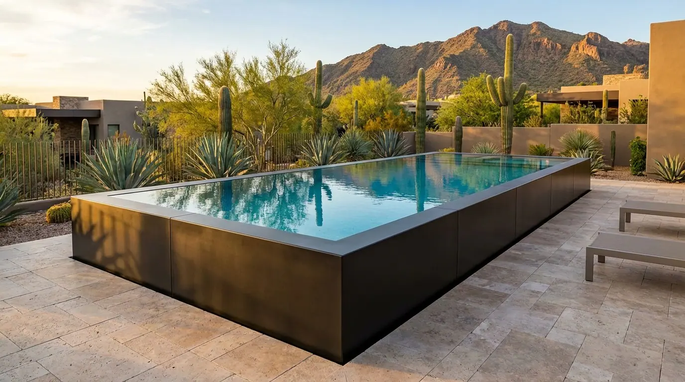 8 x 28 Midnight Black Blue Topaz Architectural Pool