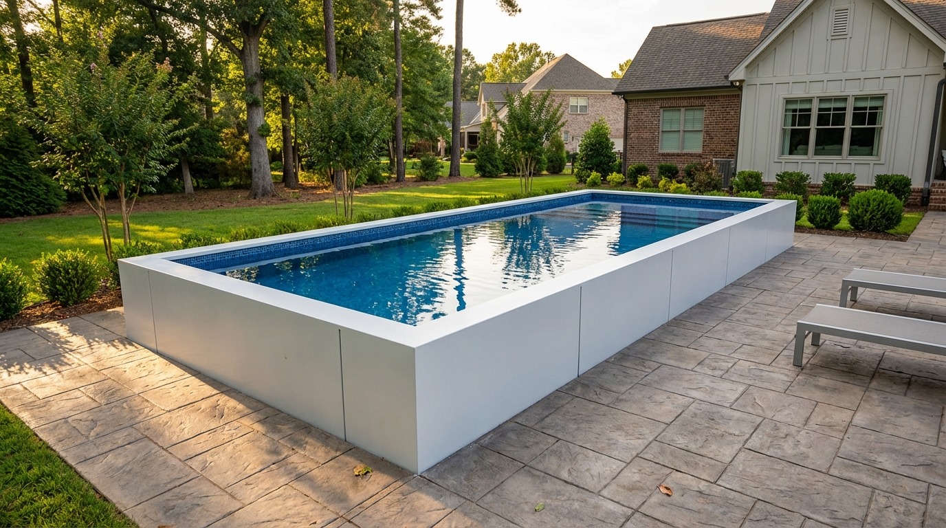 8 x 28 Alpine White Mystic Blue Architectural Pool