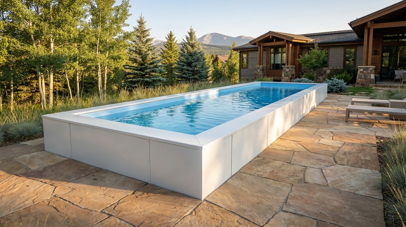 8 x 28 Alpine White Aqua Blue Architectural Pool