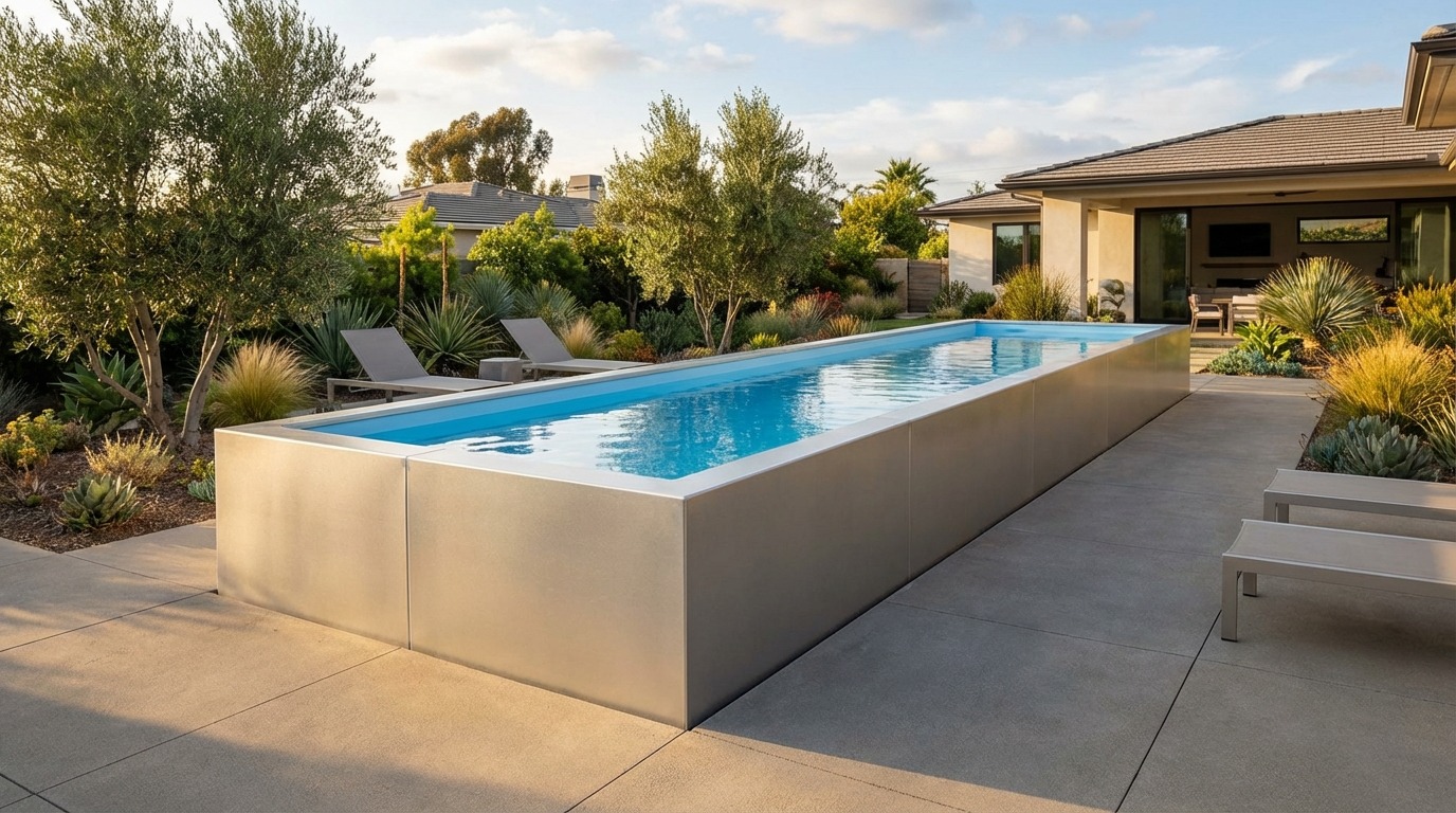 8 x 28 Platinum Silver Aqua Blue Architectural Pool