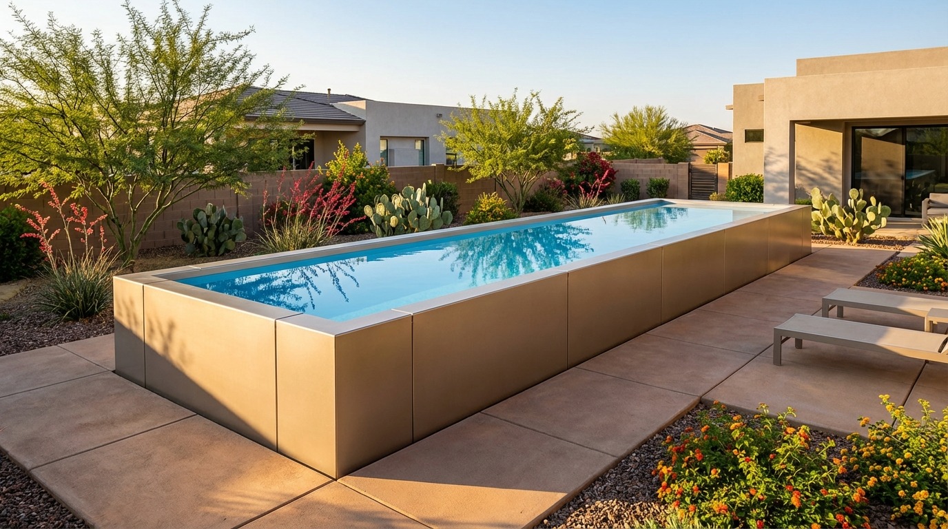 8 x 32 Champagne Mist Aqua Blue Architectural Pool
