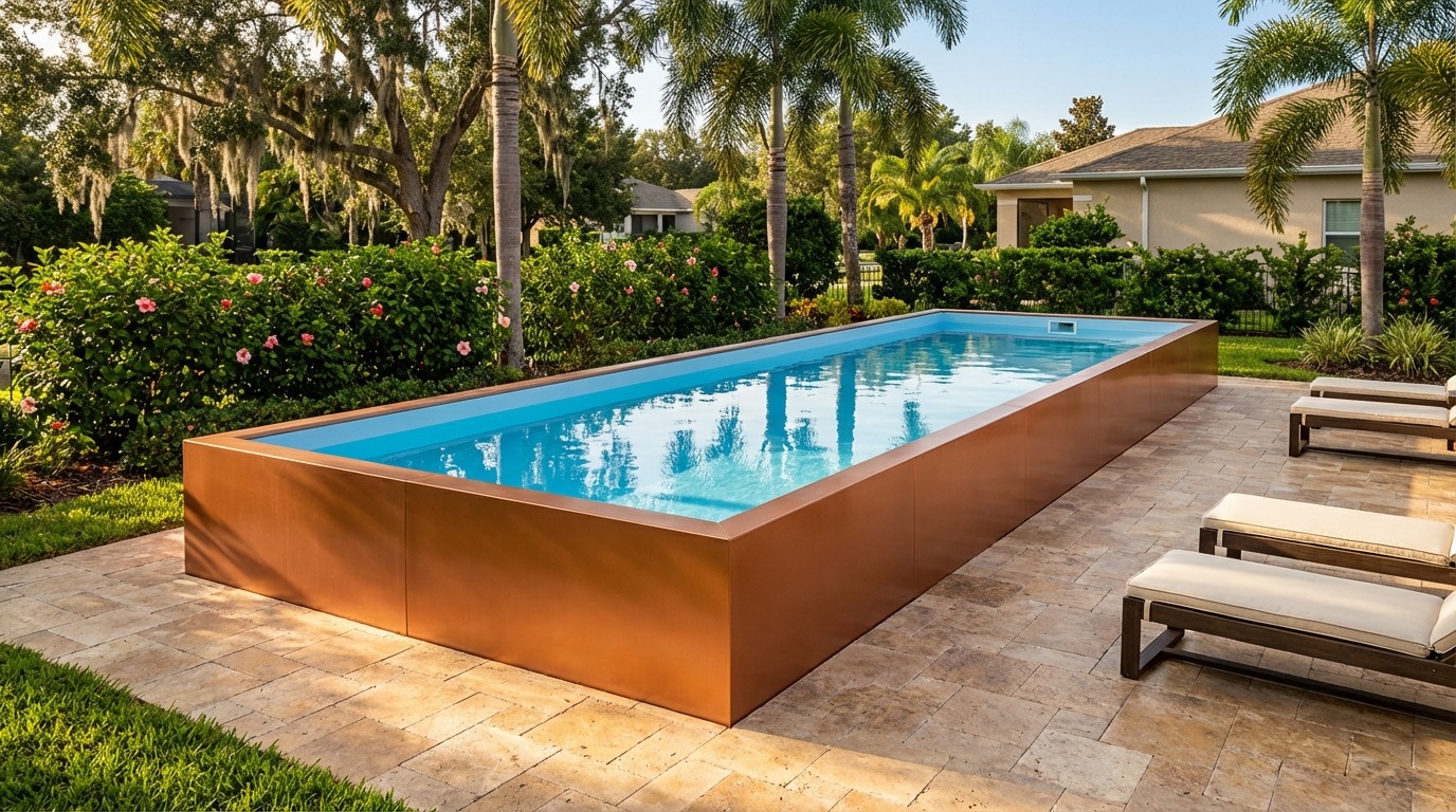 8 x 32 Espresso Copper Aqua Blue Architectural Pool