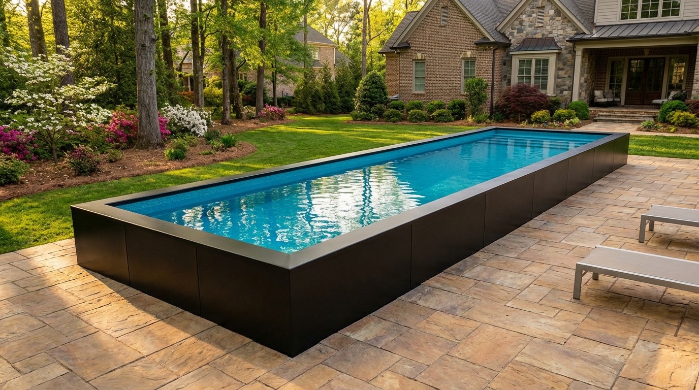 8 x 32 Midnight Black Blue Topaz Architectural Pool