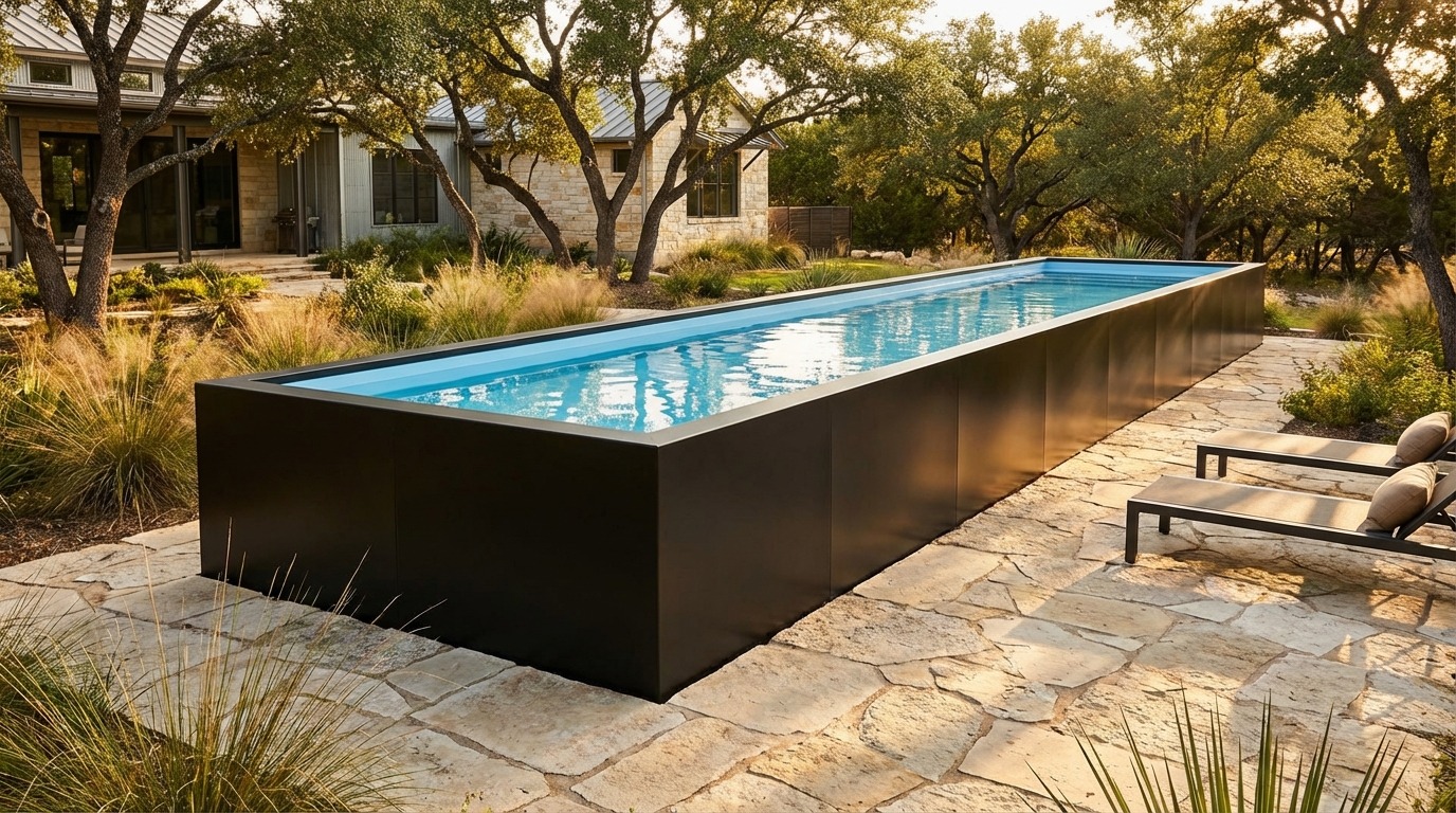 8 x 32 Midnight Black Aqua Blue Architectural Pool