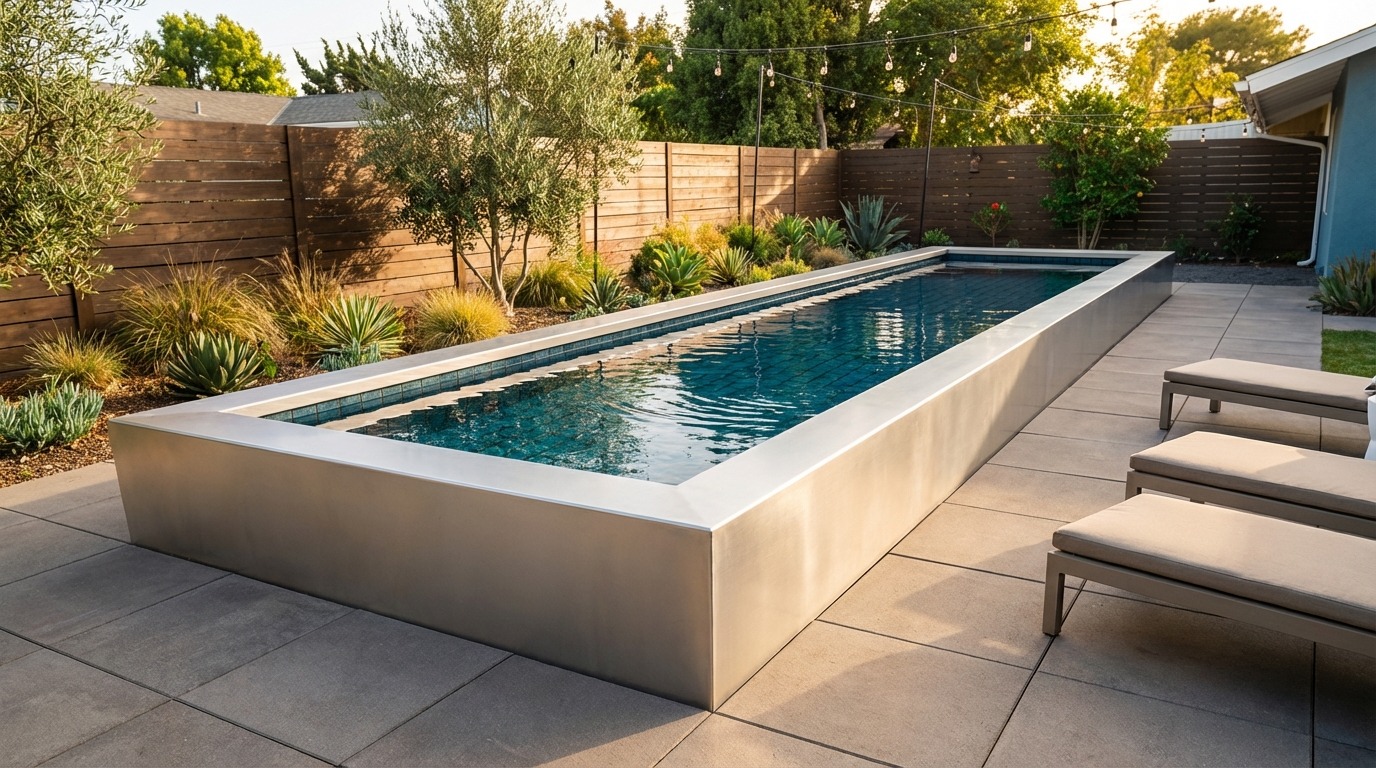 8 x 32 Platinum Silver Black Sapphire Architectural Pool