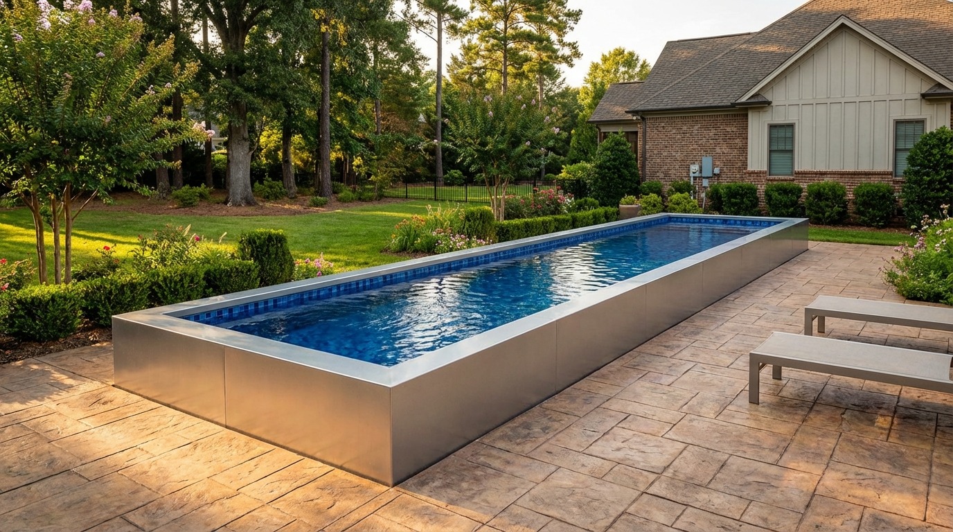 8 x 32 Platinum Silver Mystic Blue Architectural Pool