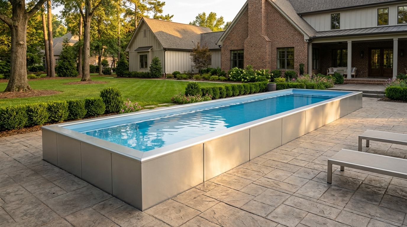 8 x 32 Platinum Silver Aqua Blue Architectural Pool