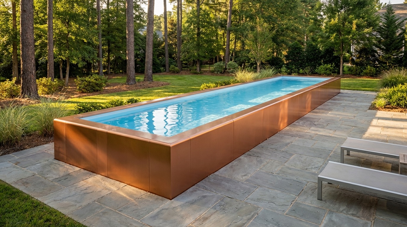 8 x 36 Espresso Copper Aqua Blue Architectural Pool