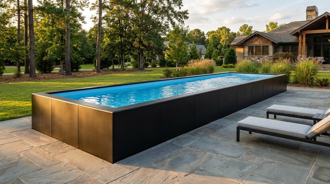 8 x 36 Midnight Black Aqua Blue Architectural Pool