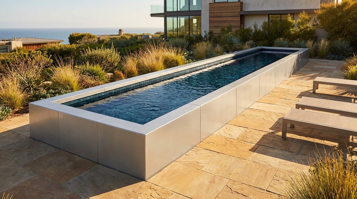8 x 36 Platinum Silver Black Sapphire Architectural Pool