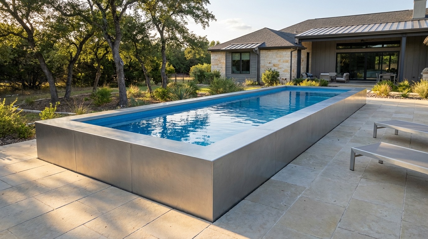 8 x 36 Platinum Silver Aqua Blue Architectural Pool