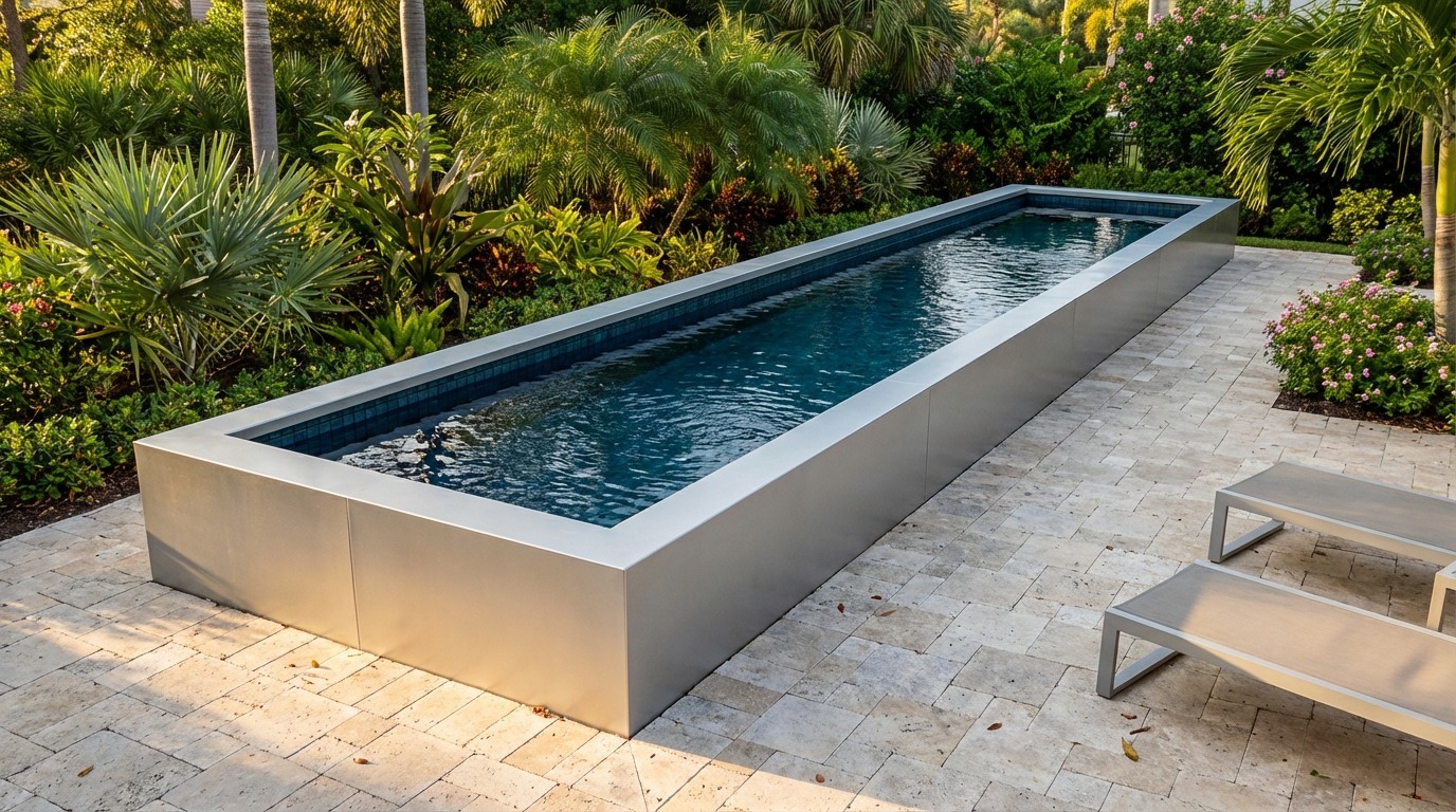 8 x 40 Platinum Silver Black Sapphire Architectural Pool