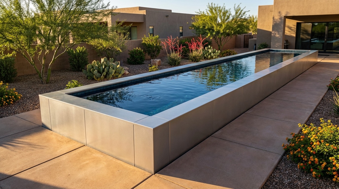 8 x 44 Platinum Silver Black Sapphire Architectural Pool