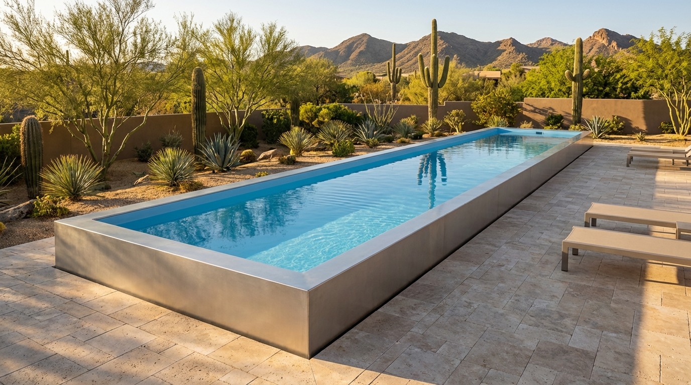 8 x 44 Platinum Silver Aqua Blue Architectural Pool