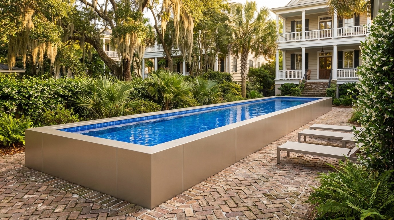 8 x 48 Champagne Mist Blue Matrix Architectural Pool
