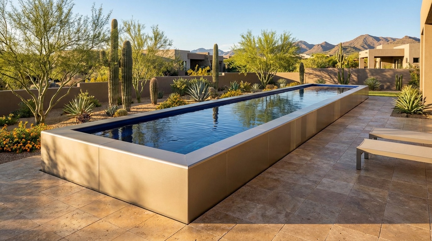 8 x 48 Champagne Mist Deep Sea Blue Architectural Pool