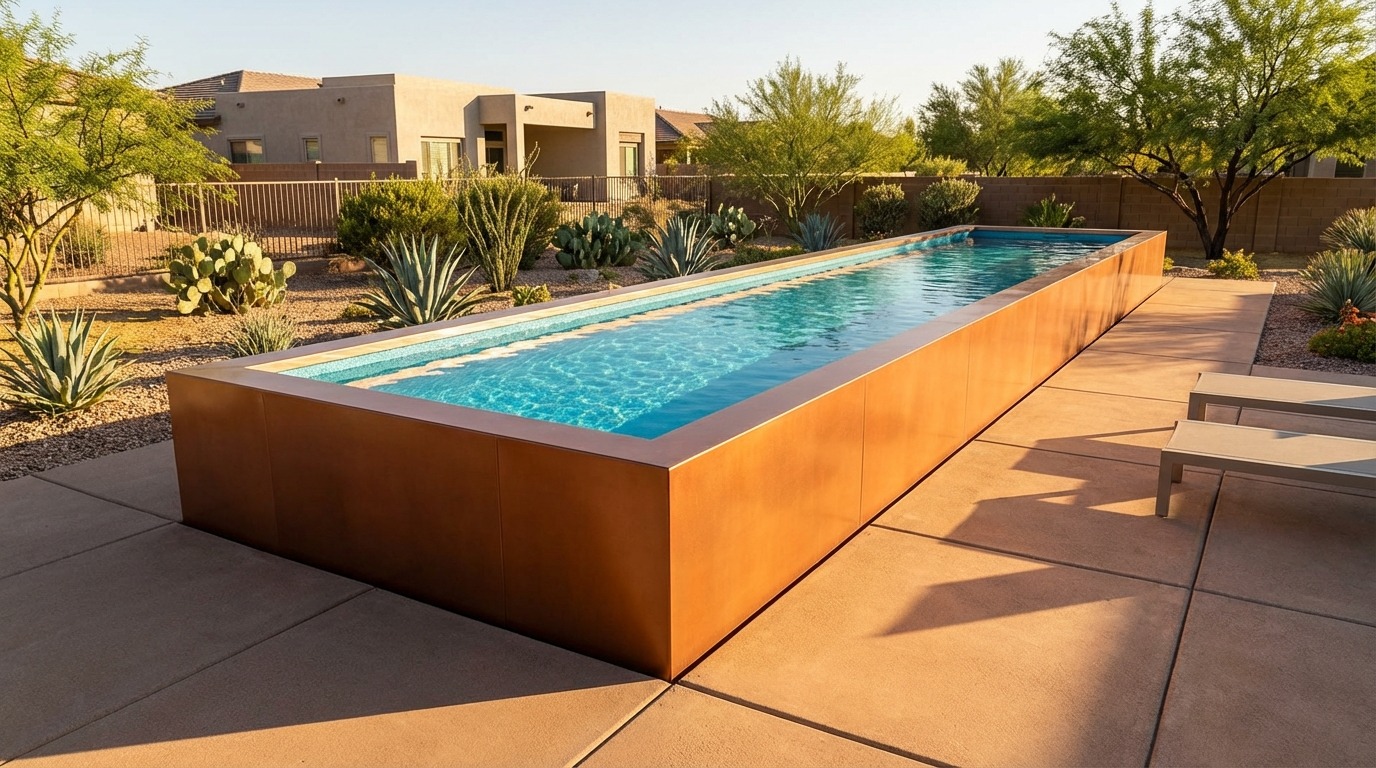 8 x 48 Espresso Copper Blue Topaz Architectural Pool