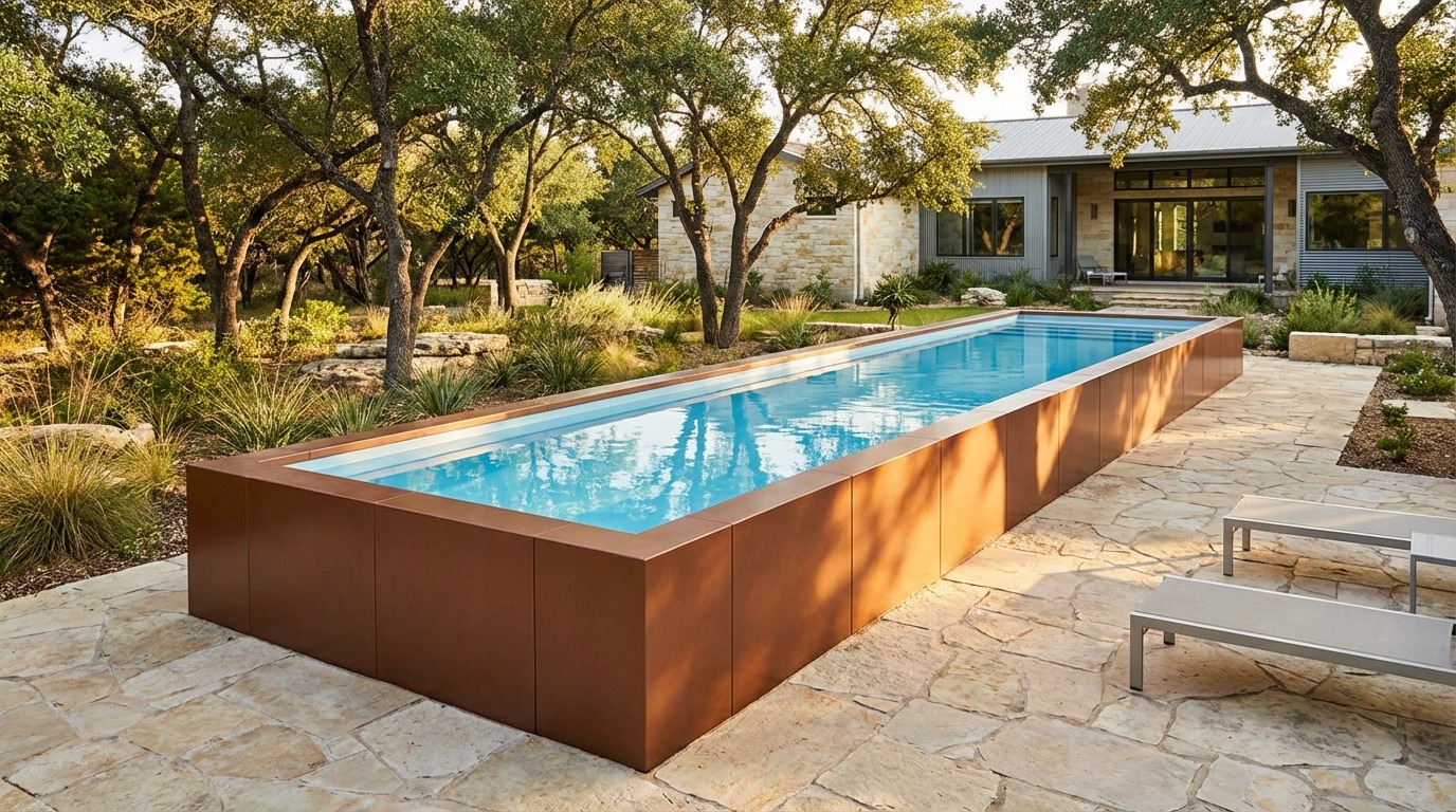 8 x 48 Espresso Copper Aqua Blue Architectural Pool