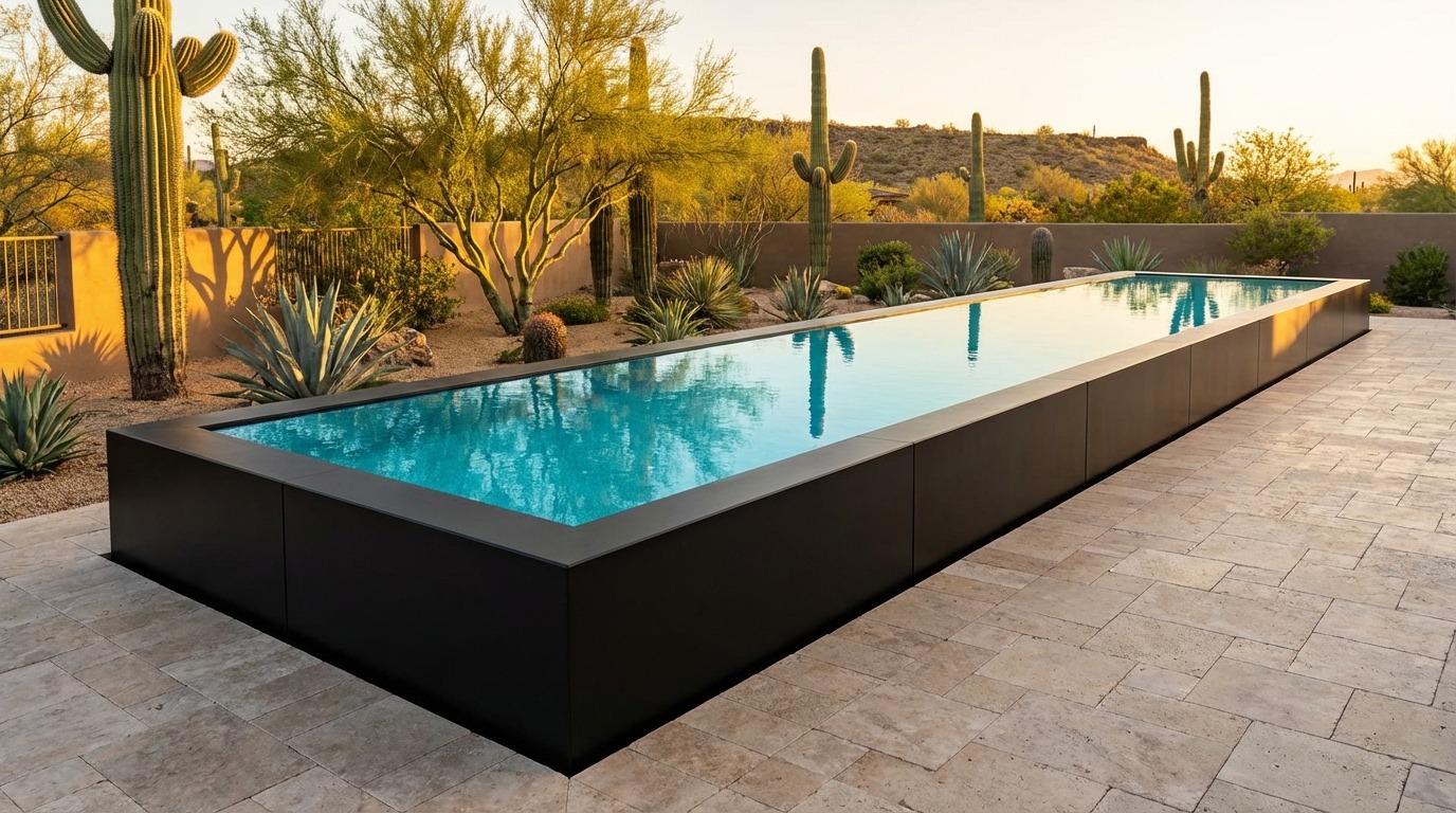 8 x 48 Midnight Black Blue Topaz Architectural Pool