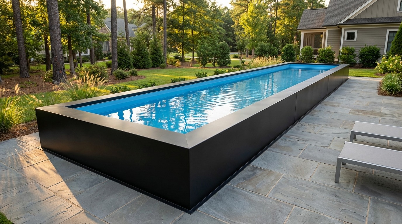8 x 48 Midnight Black Aqua Blue Architectural Pool