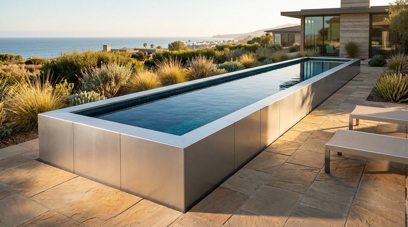8 x 48 Platinum Silver Black Sapphire Architectural Pool