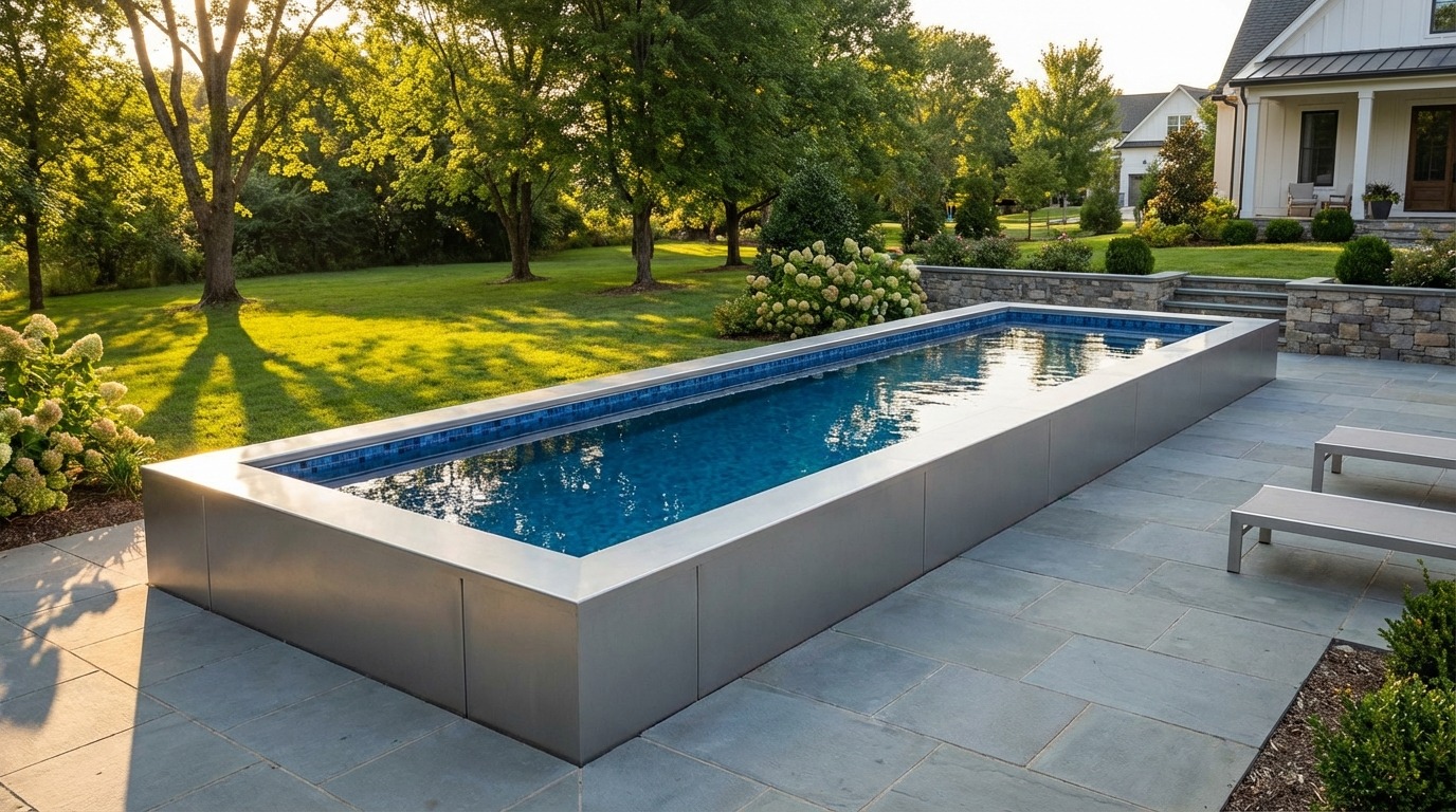 8 x 48 Platinum Silver Mystic Blue Architectural Pool