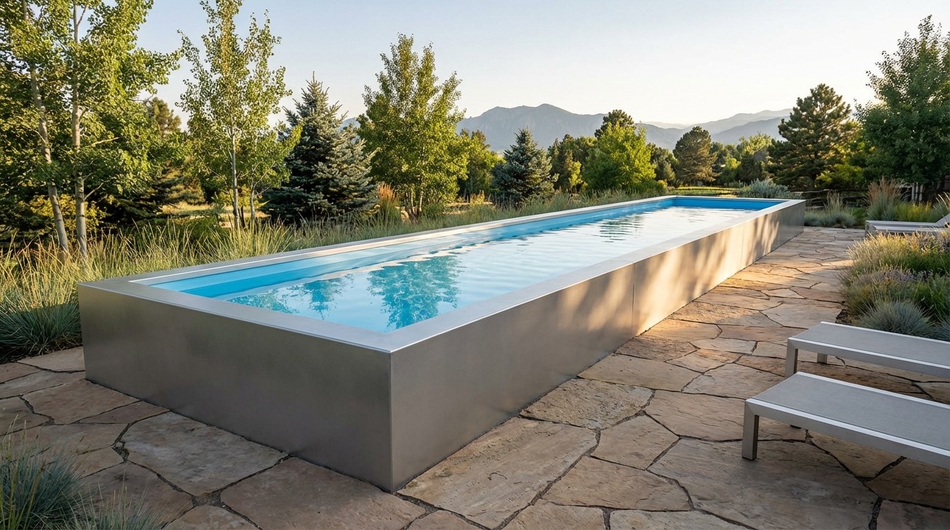 8 x 48 Platinum Silver Aqua Blue Architectural Pool