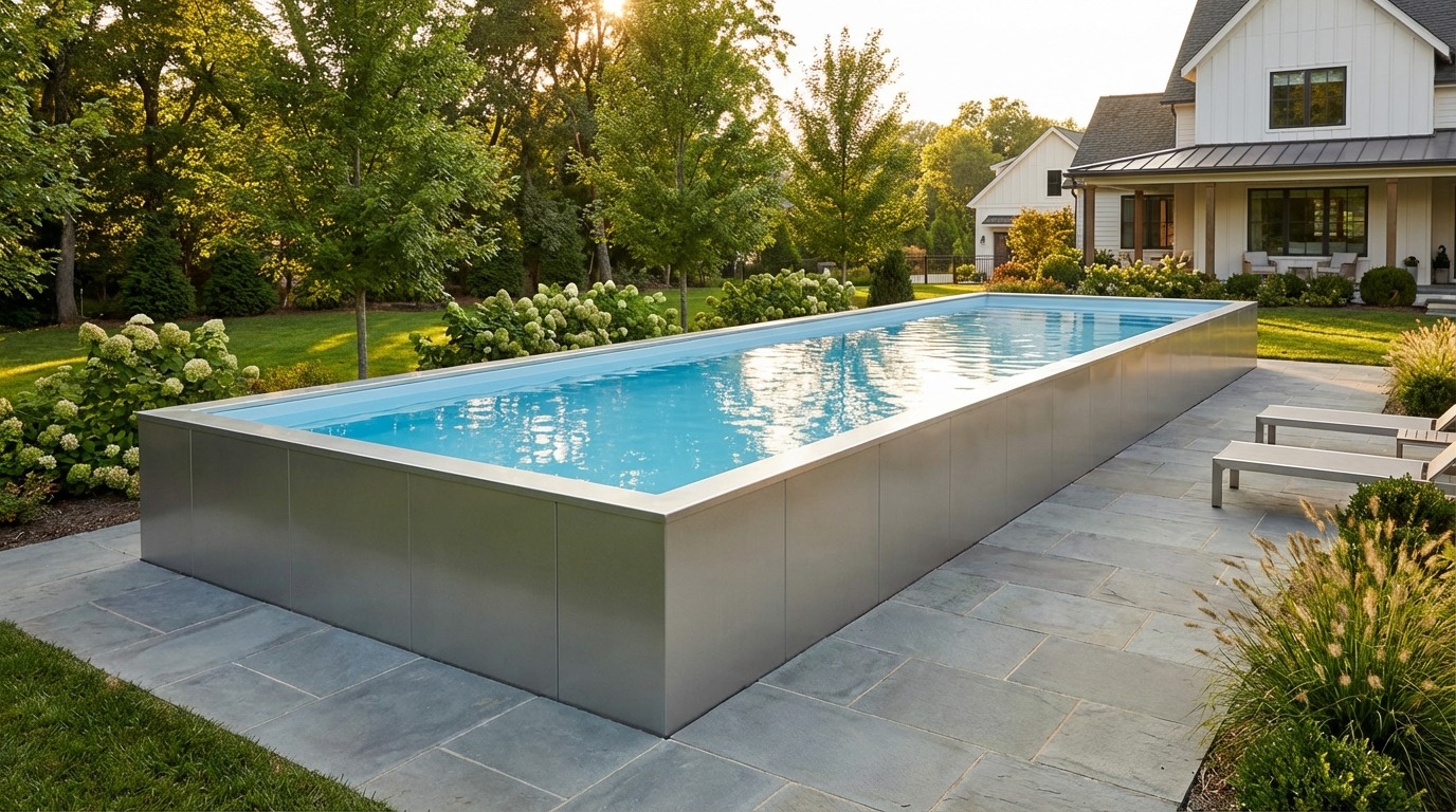 8 x 52 Platinum Silver Aqua Blue Architectural Pool