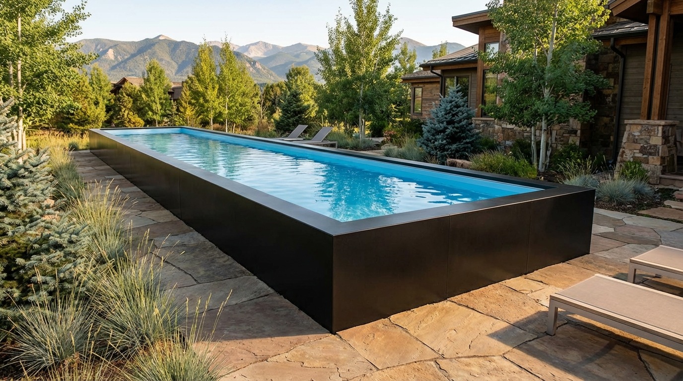 8 x 56 Midnight Black Aqua Blue Architectural Pool