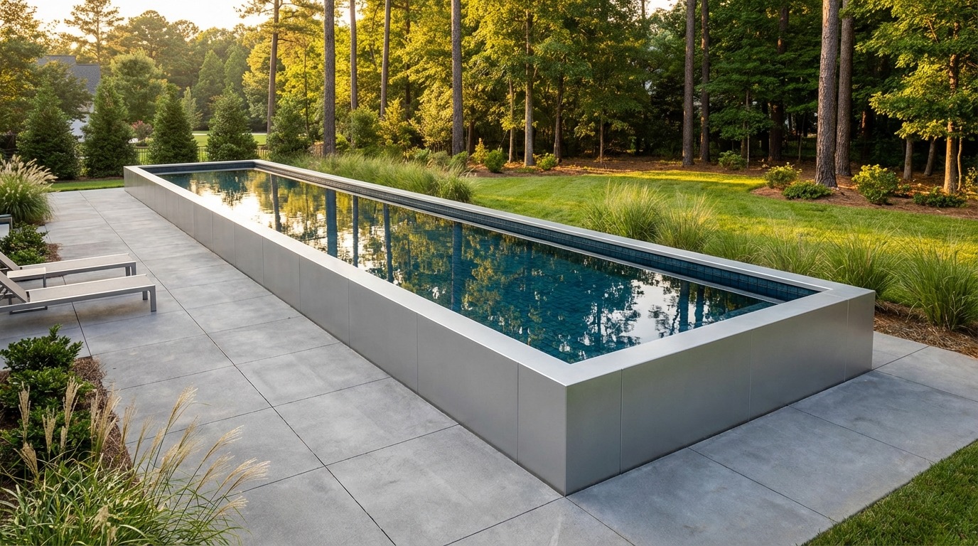 8 x 56 Platinum Silver Black Sapphire Architectural Pool