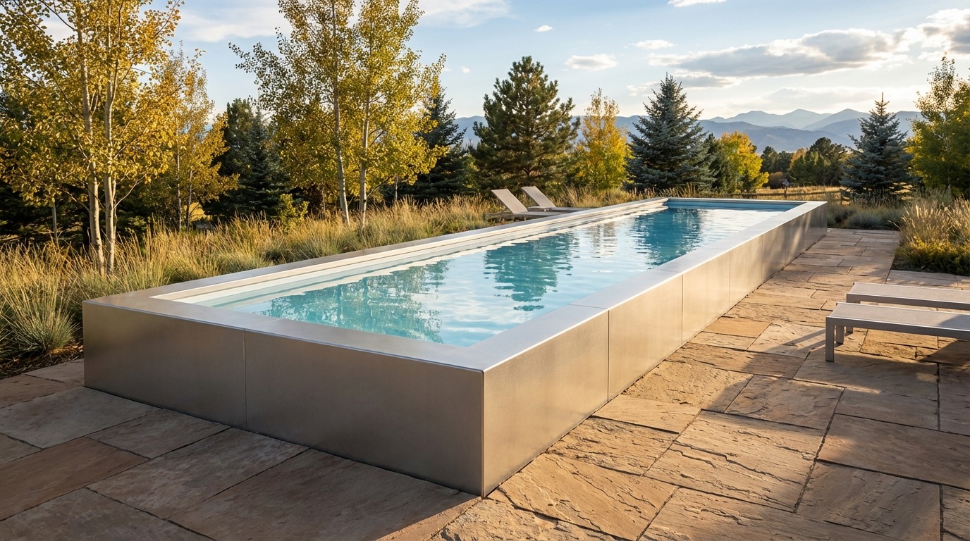 8 x 56 Platinum Silver Aqua Blue Architectural Pool
