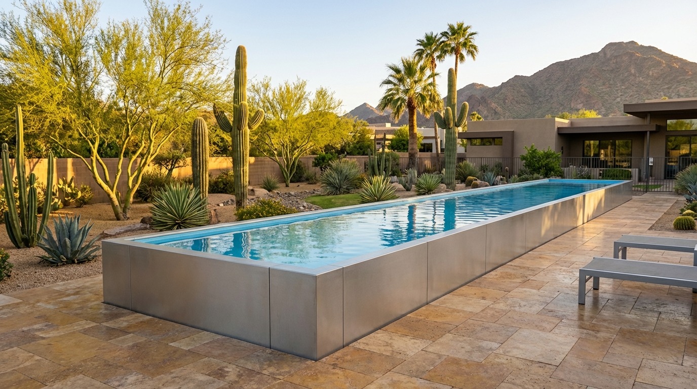 8 x 60 Platinum Silver Aqua Blue Architectural Pool