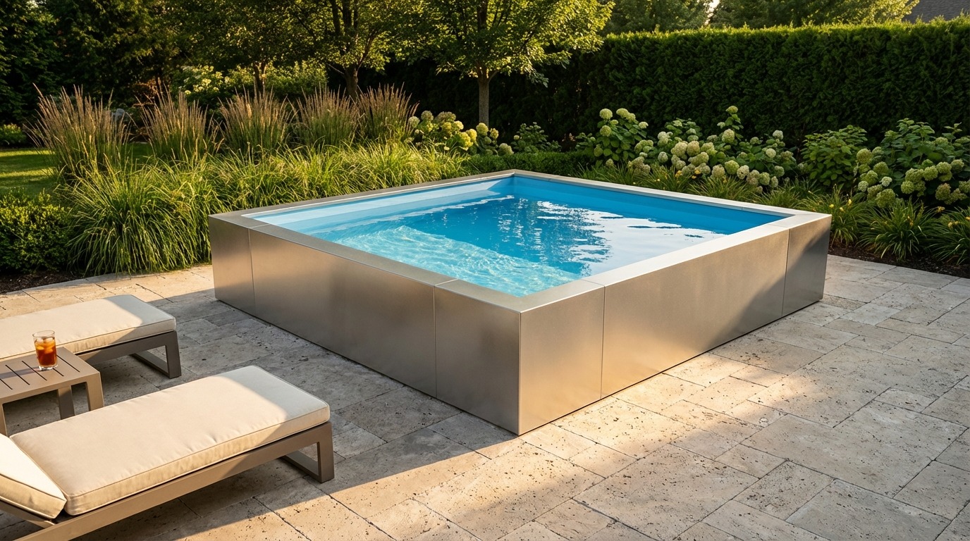 8 x 8 Platinum Silver Aqua Blue Architectural Pool