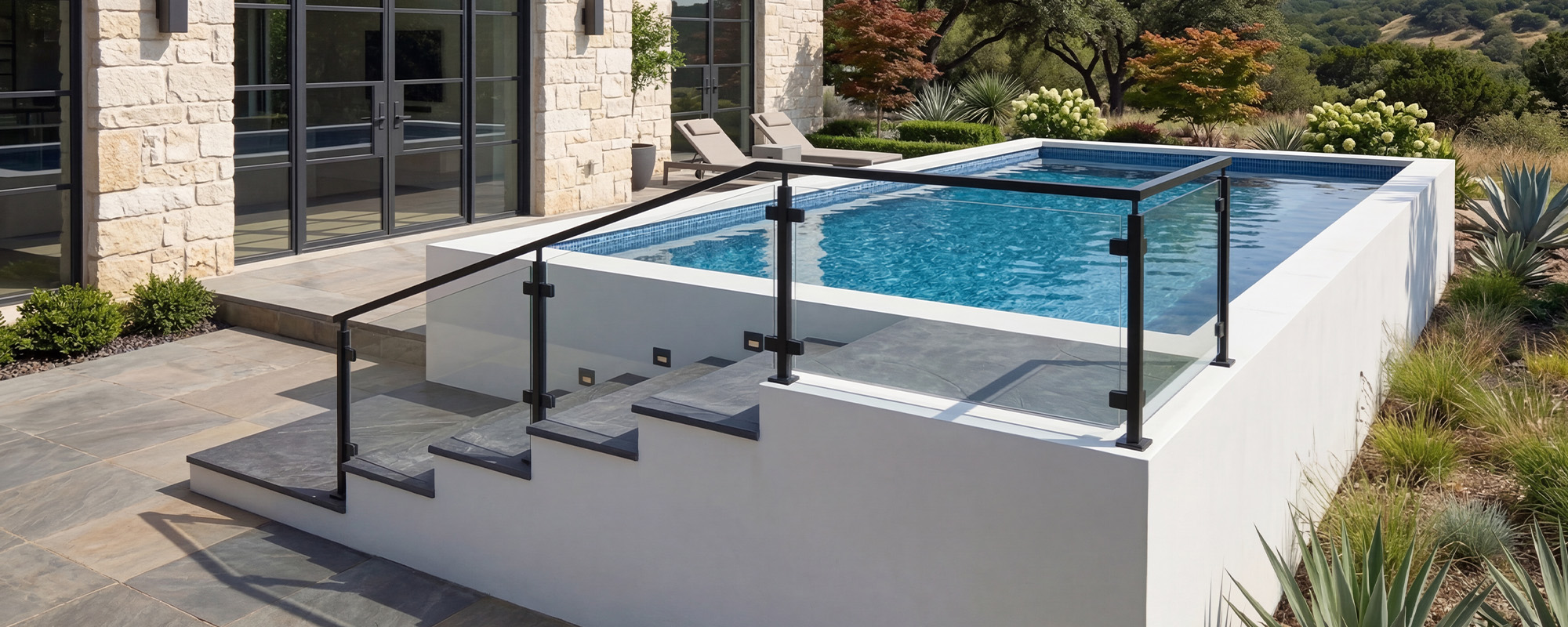Ecopool onground pool with exterior access steps
