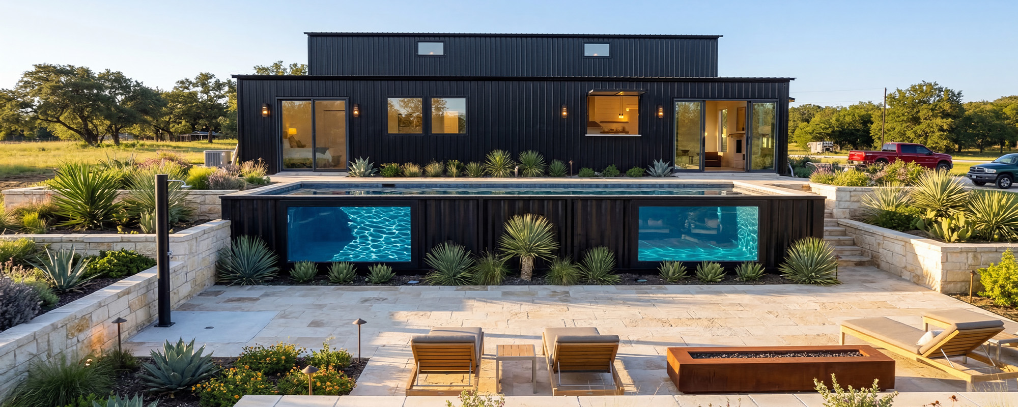 Ecopool with dual factory-installed acrylic pool windows